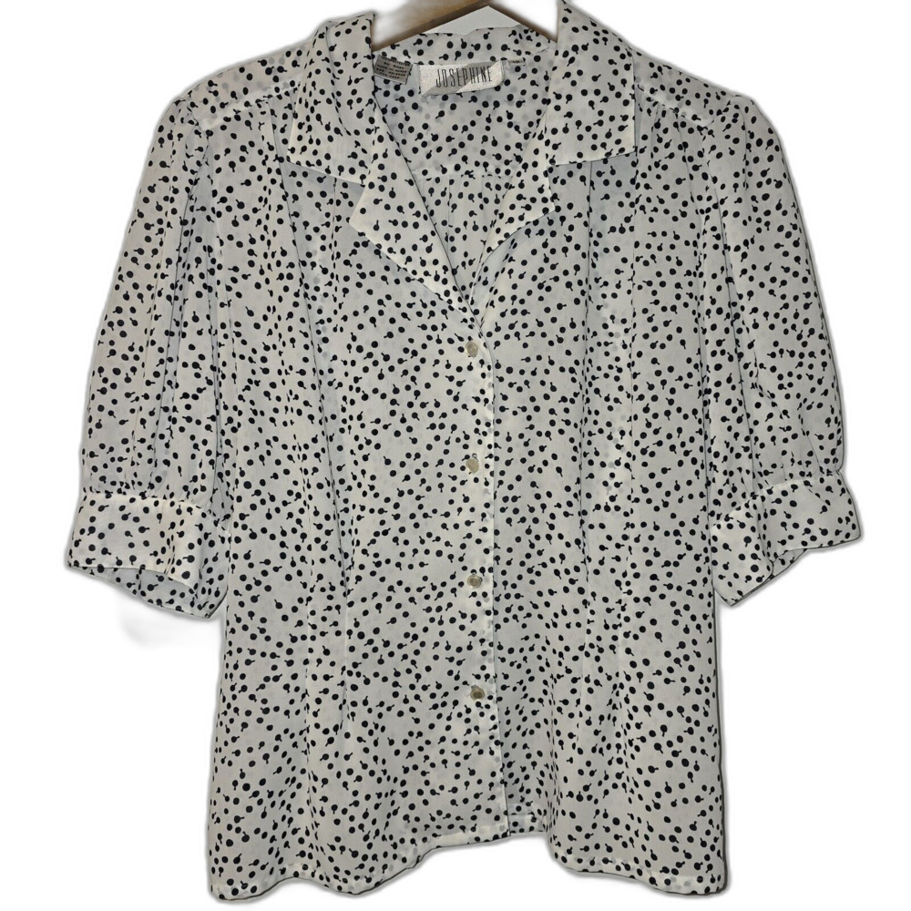 Josephine Dressy Polka-dot Button Long Sleeve Unique Blouse Size 12
